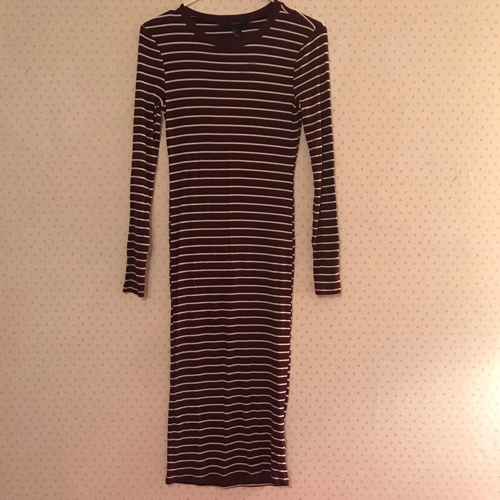 Forever 21 Burgundy Striped Midi Bodycon Dress- Size Small